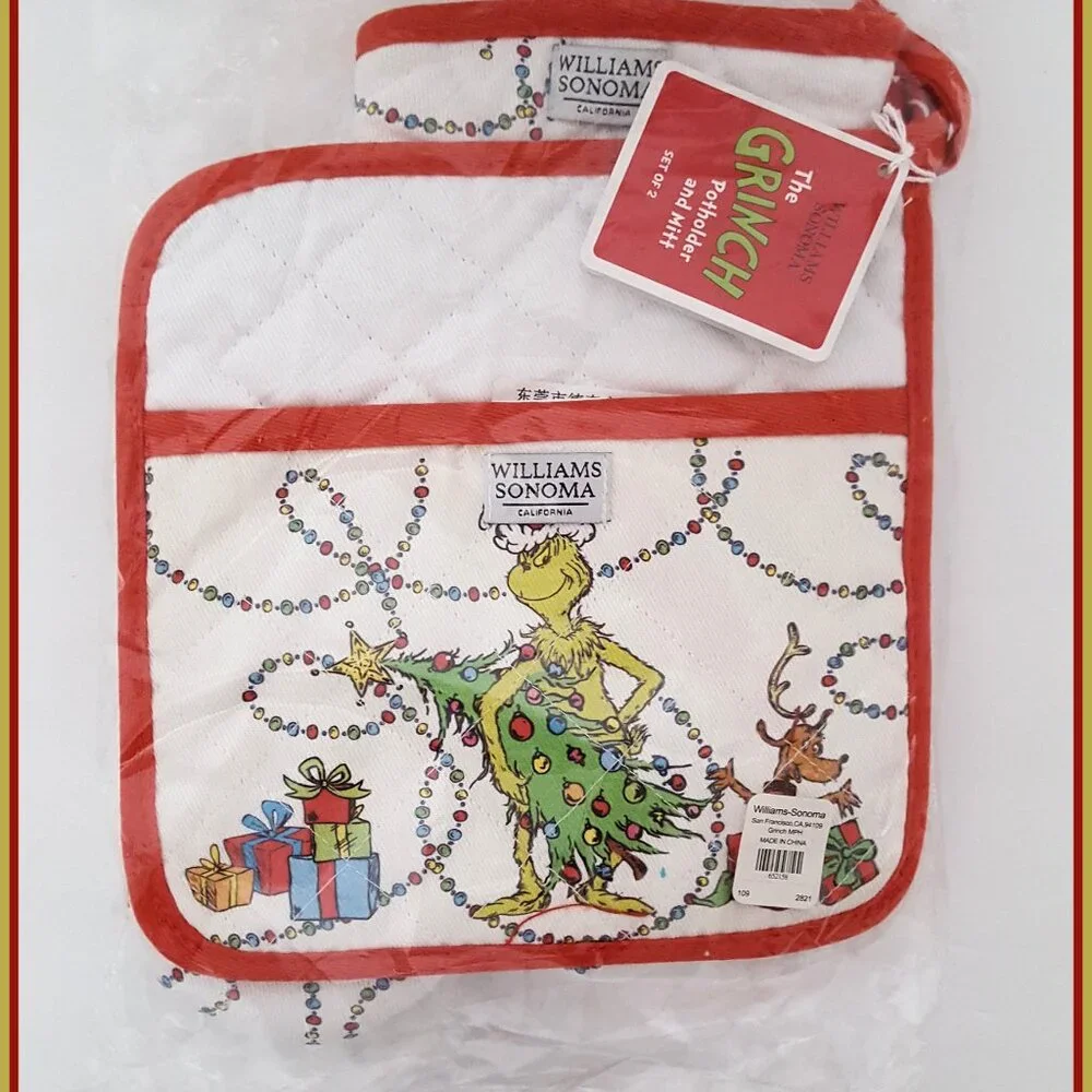 NEW RARE Williams Sonoma The Grinch Oven Mitt & Potholder Set